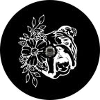 English Bulldog With Flowers Black Spare Tire Cover
