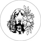 English Cocker Spaniel With Flowers White Spare Tire Cover