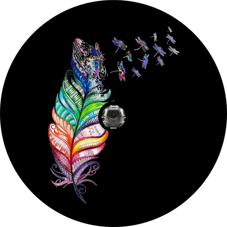 Feather With Dragonflies Spare Tire Cover