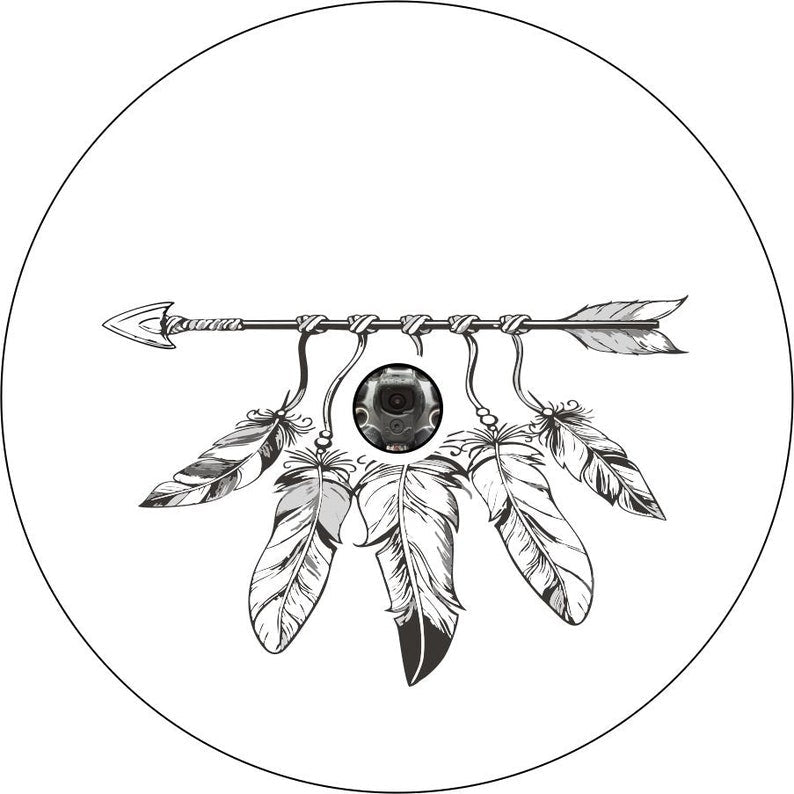 Feather & Arrow White & Black Spare Tire Cover