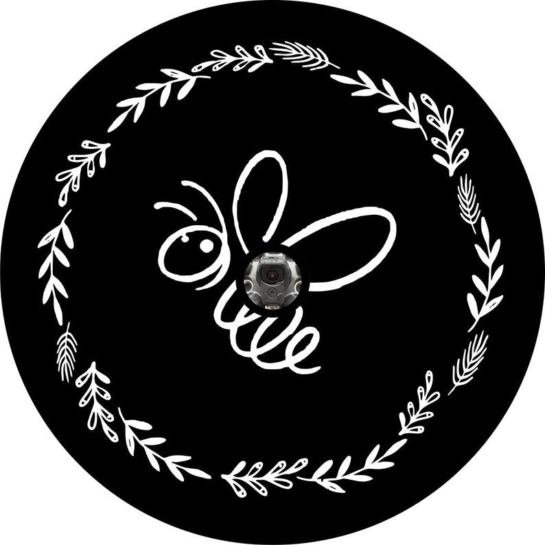 Floral Honey Bee Black Spare Tire Cover