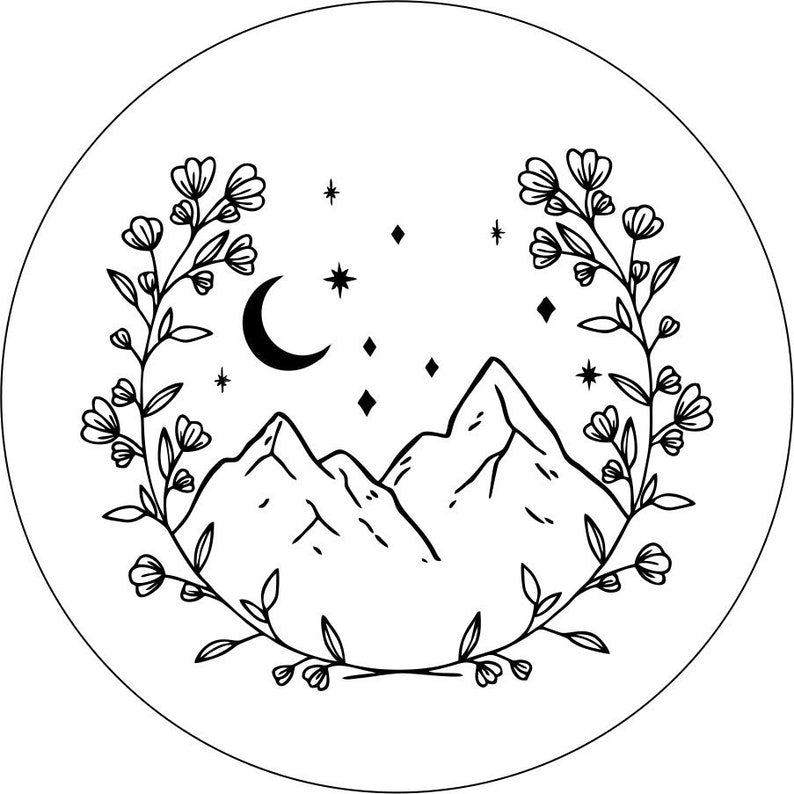 Floral Mountains In The Stars White Spare Tire Cover