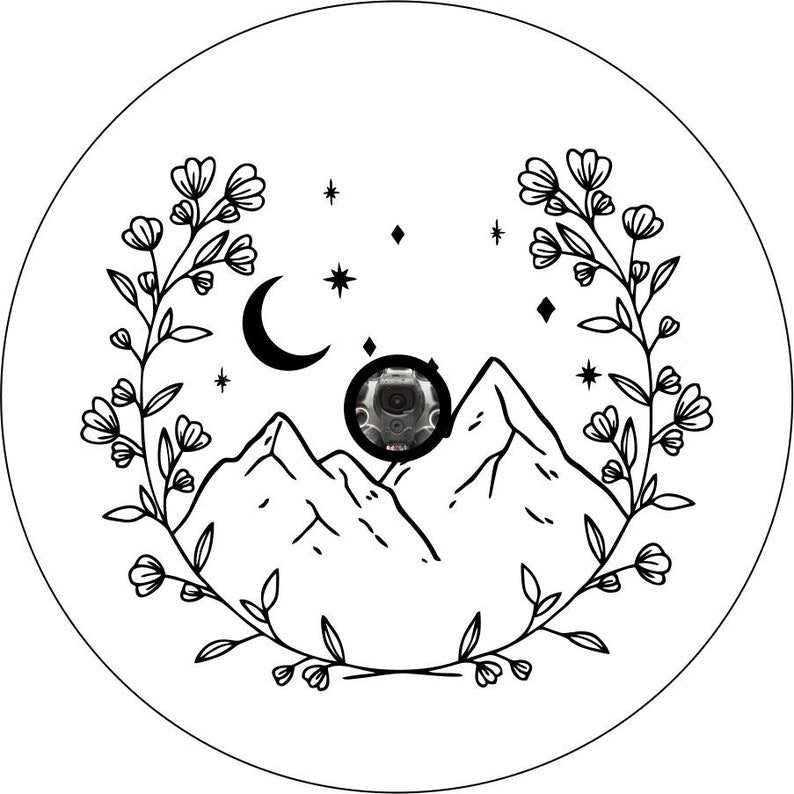 Floral Mountains In The Stars White Spare Tire Cover