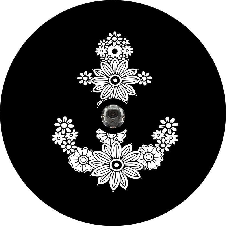 Flower Anchor Black Spare Tire Cover