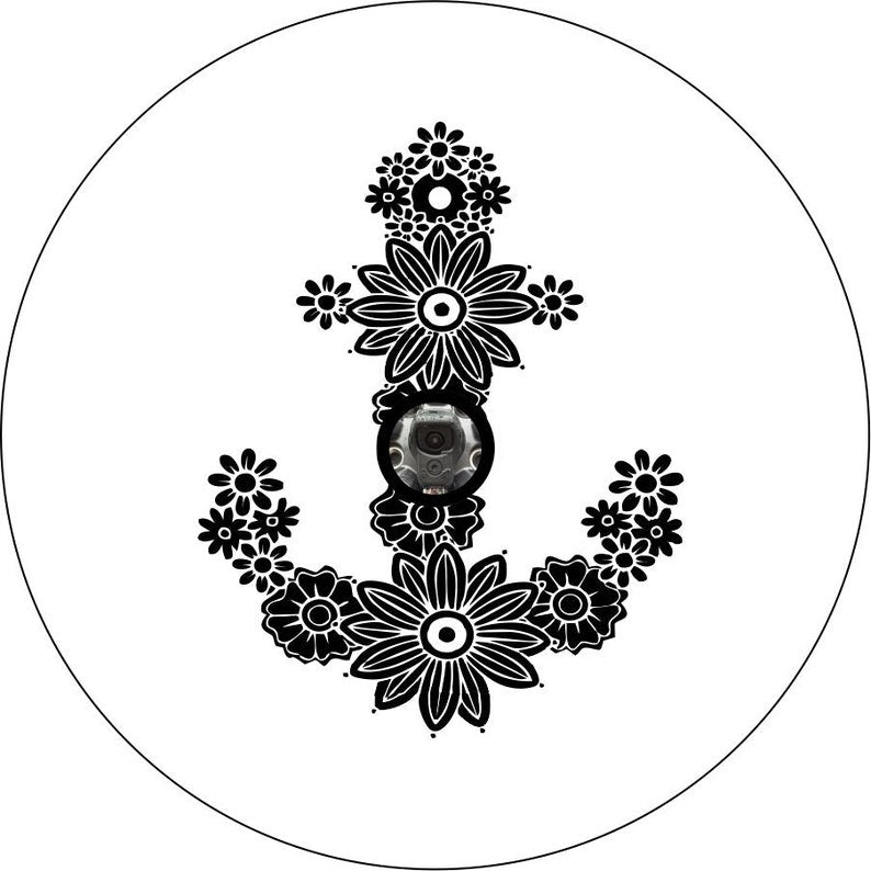 Flower Anchor White Spare Tire Cover