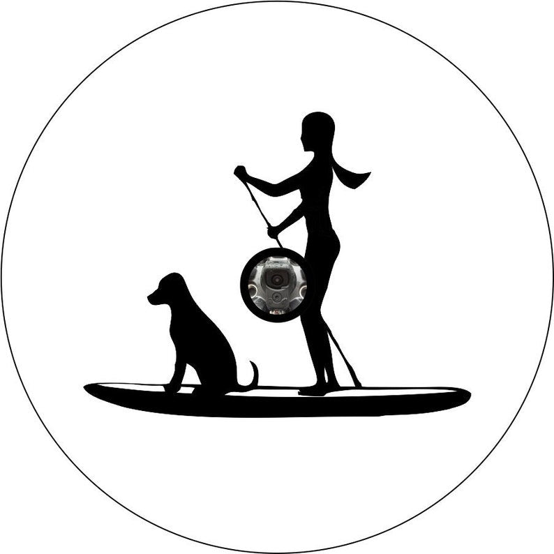 Girl & Her Dog Paddle Board White Spare Tire Cover