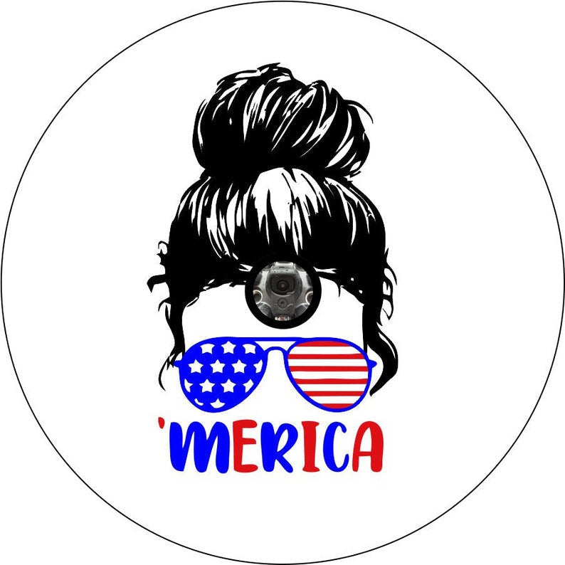 Girl Sunglasses Merica White Spare Tire Cover