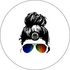 Girl With Sunglasses Rainbow 1 White Spare Tire Cover