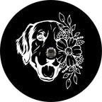 Golden Retriever With Flowers Black Spare Tire Cover