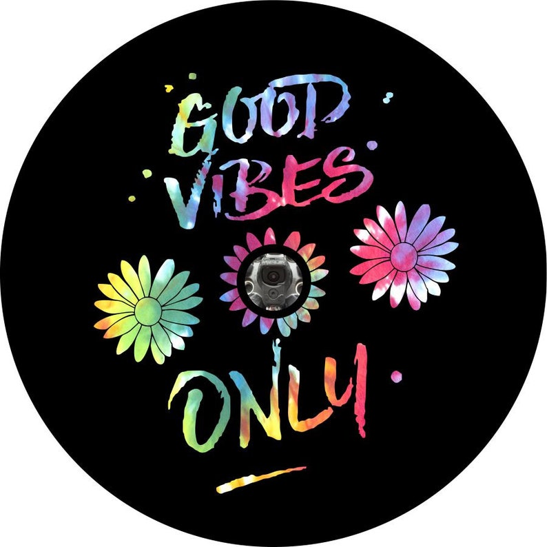 Good Vibes Only Flower Black Spare Tire Cover