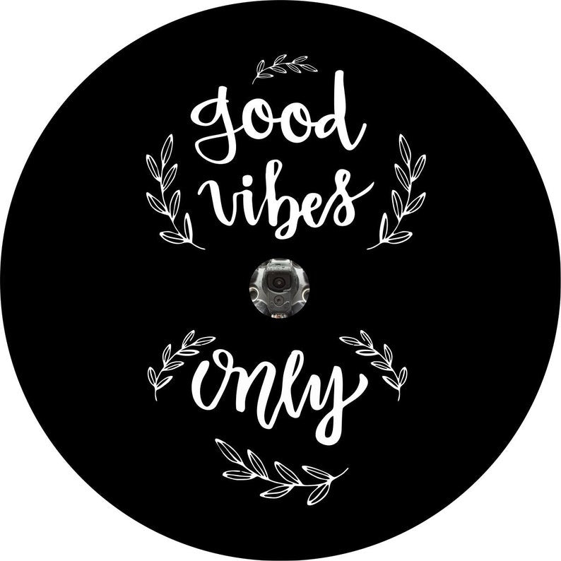 Good Vibes Only Flower Black Spare Tire Cover