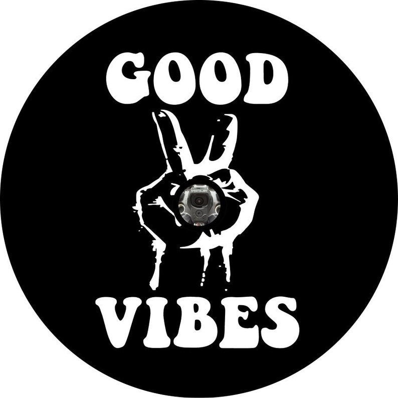 Good Vibes Peace Hand Black Spare Tire Cover