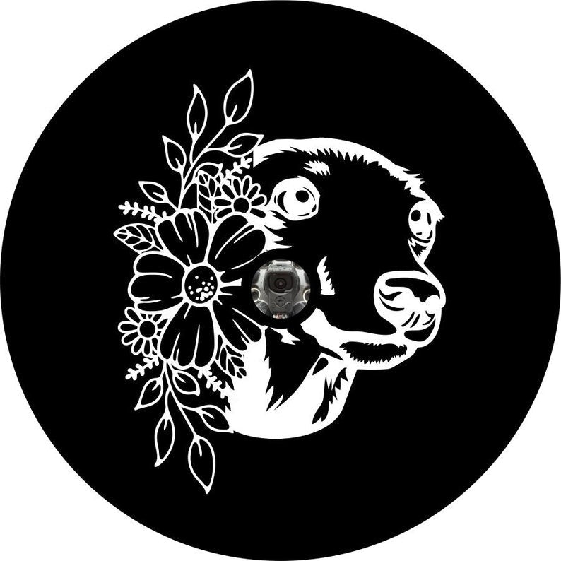 Greyhound With Flowers Black Spare Tire Cover