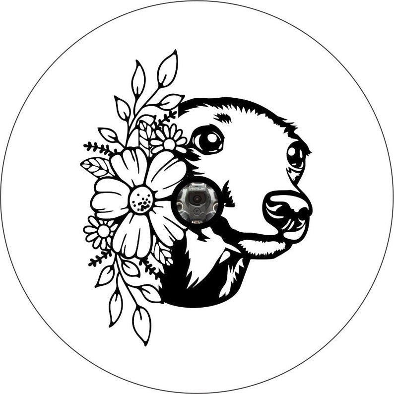Greyhound With Flowers White Spare Tire Cover