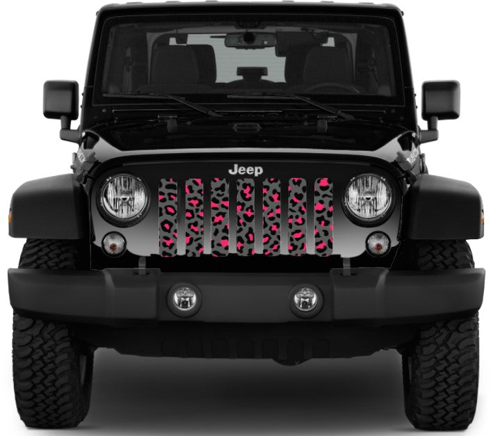 Platinum Gray and Pink Leopard Print Grille Insert