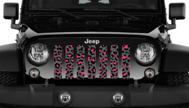 Platinum Gray and Pink Leopard Print Grille Insert