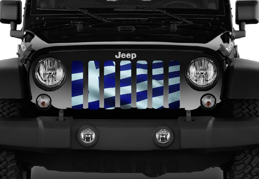 Waving Greek Flag Grille Insert