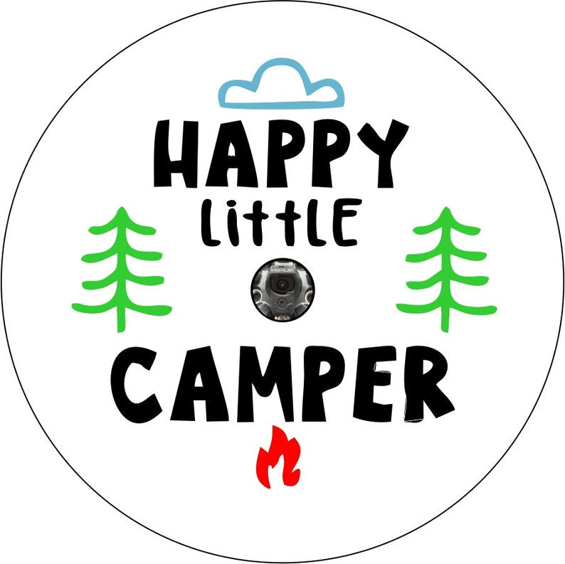 Happy Little Camper White Spare Tire Cover