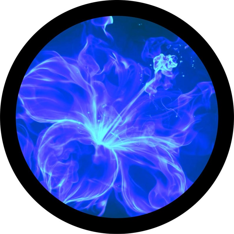 Hibiscus Fire Flower Black & Blue Spare Tire Cover