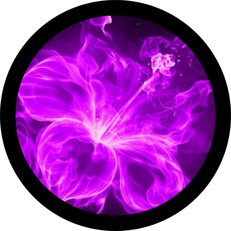 Hibiscus Fire Flower Black & Purple Spare Tire Cover