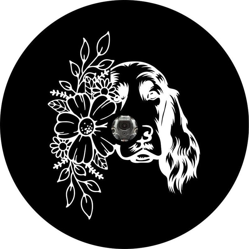 Irish Setter With Flowers Black Spare Tire Cover
