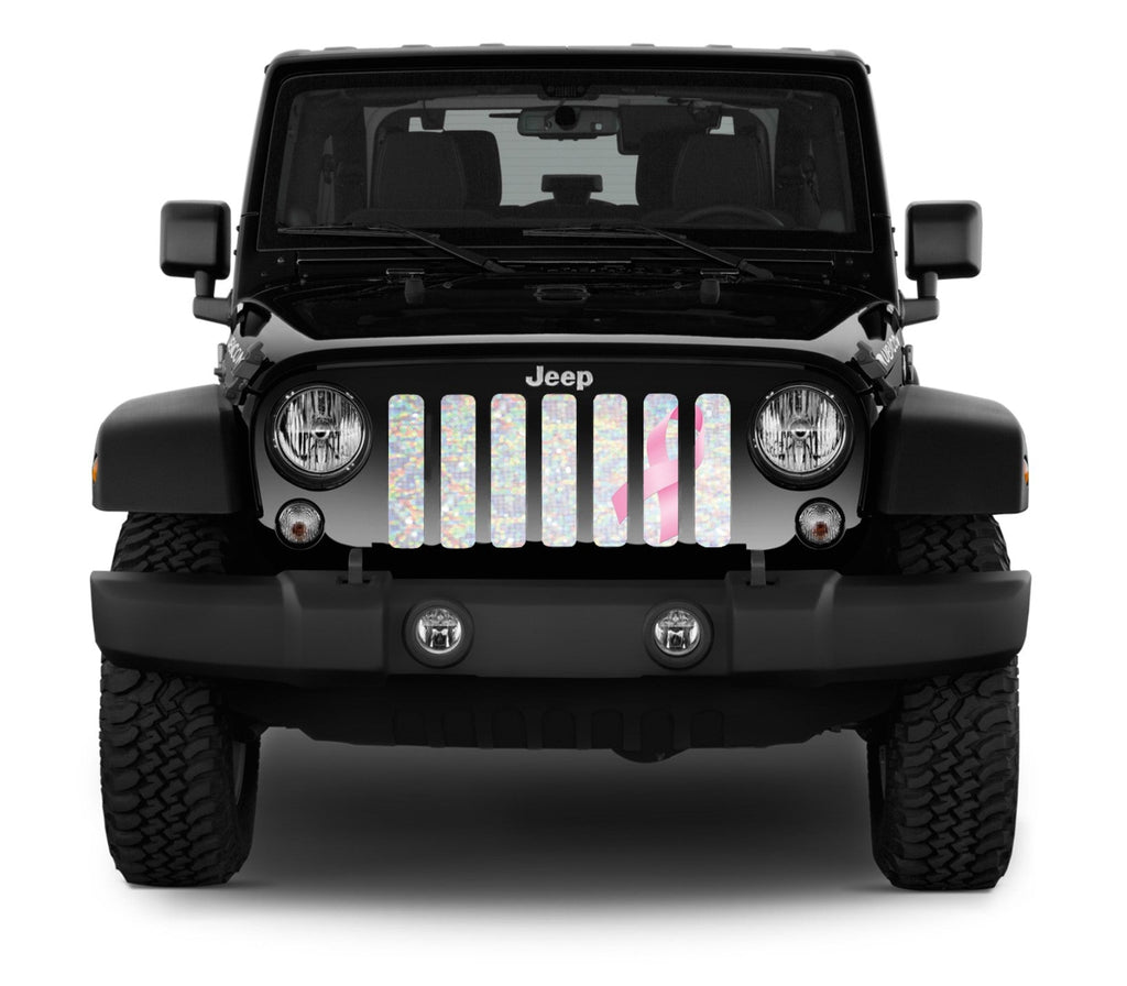 Iridescent White Pink Ribbon Grille Insert