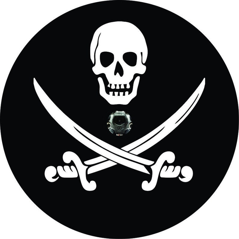 Jolly Roger Pirate Skull & Swords Black Spare Tire Cover