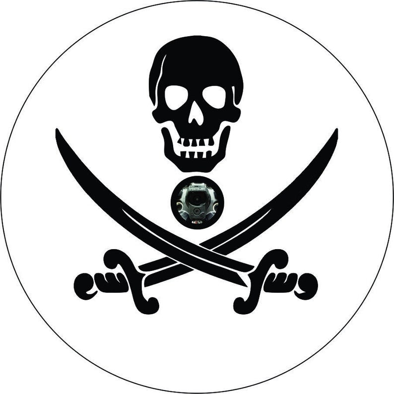 Jolly Roger Pirate Skull & Swords White Spare Tire Cover
