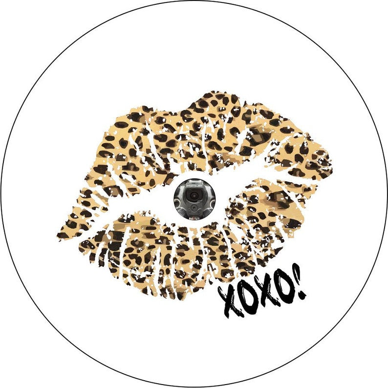 Kiss Leopard Cheetah Print Lips XOXO White Spare Tire Cover