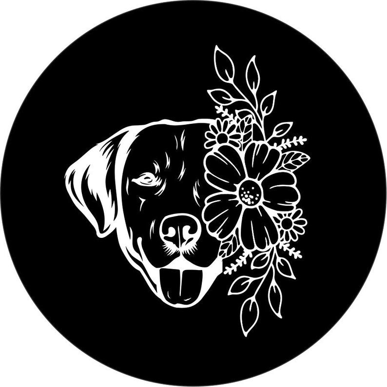 Labrador Retriever With Flowers Black Spare Tire Cover