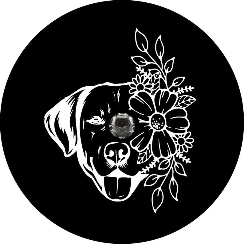 Labrador Retriever With Flowers Black Spare Tire Cover