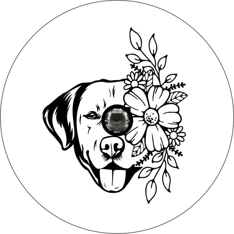 Labrador Retriever With Flowers White Spare Tire Cover