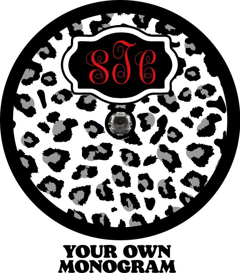 Leopard Cheetah  Print Grey Spots Monogram Spare Tire Cover