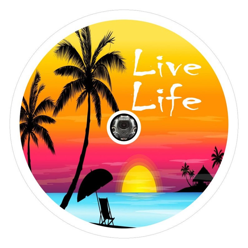 Living The Dream Beach Sunset White Spare Tire Cover