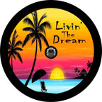 Living The Dream Beach Sunset Black Spare Tire Cover