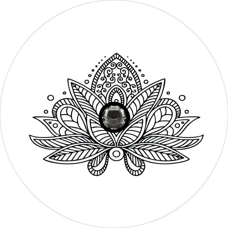 Lotus Flower Mandala White Spare Tire Cover