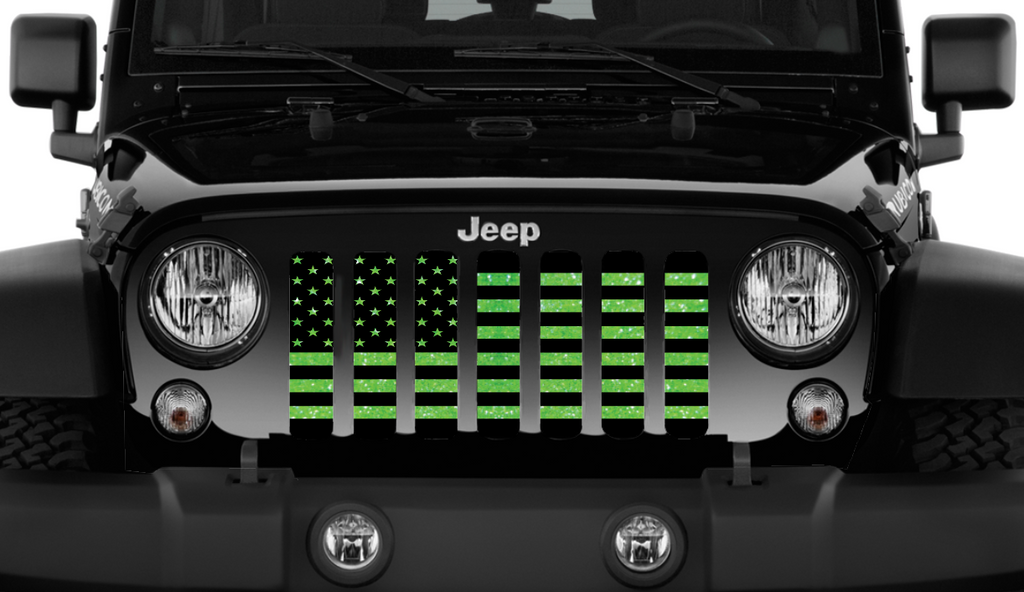 Lime Green Fleck American Flag Print Grille Insert