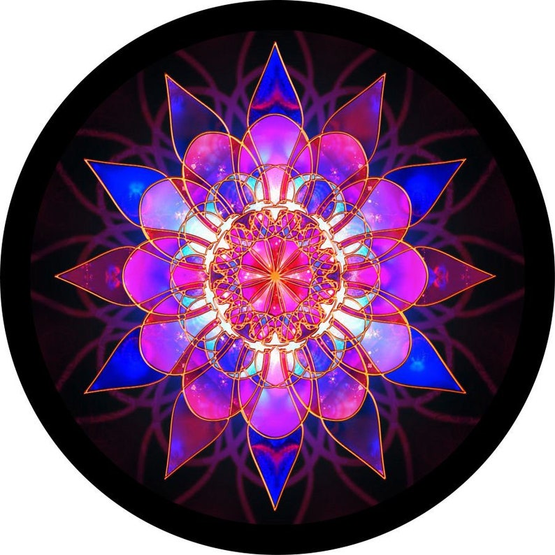 Magenta Pink Crystal Mandala Spare Tire Cover
