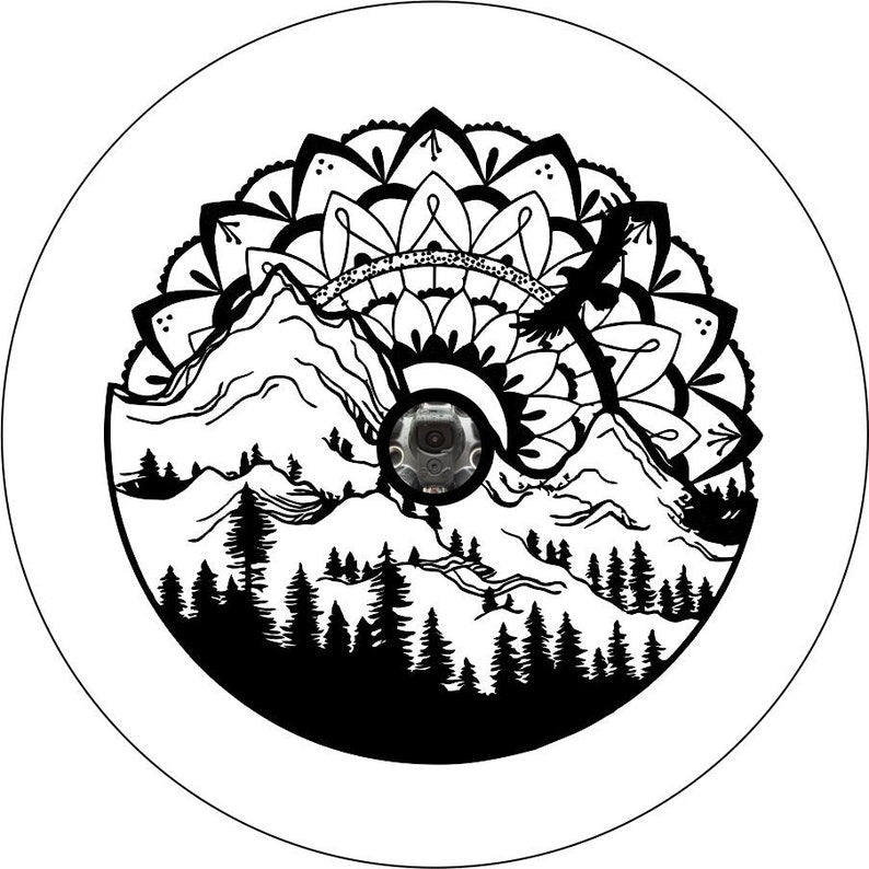 Mandala On The Mountain White Spare Tire Cover