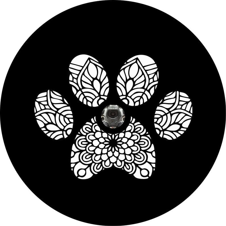 Mandala Paw Black Spare Tire Cover