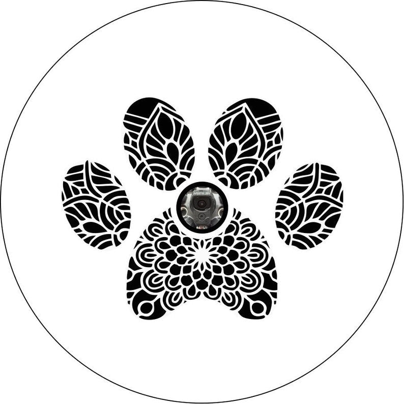 Mandala Paw White Spare Tire Cover