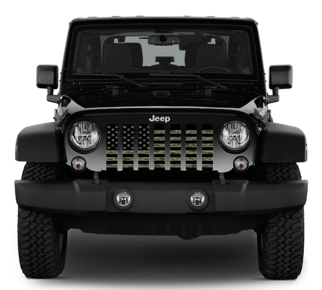 Green Digi Military Camo American Flag Grille Insert