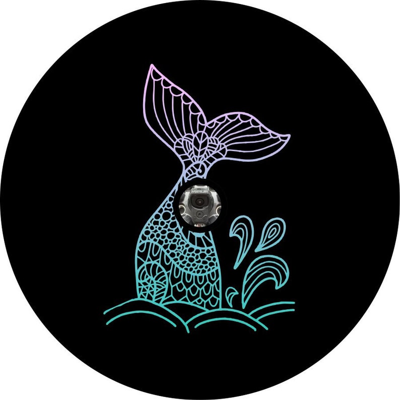 Mermaid Mandala Tail Black Spare Tire Cover