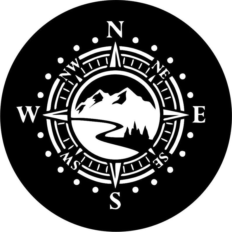 Mountain Road With Compass Black Spare Tire Cover