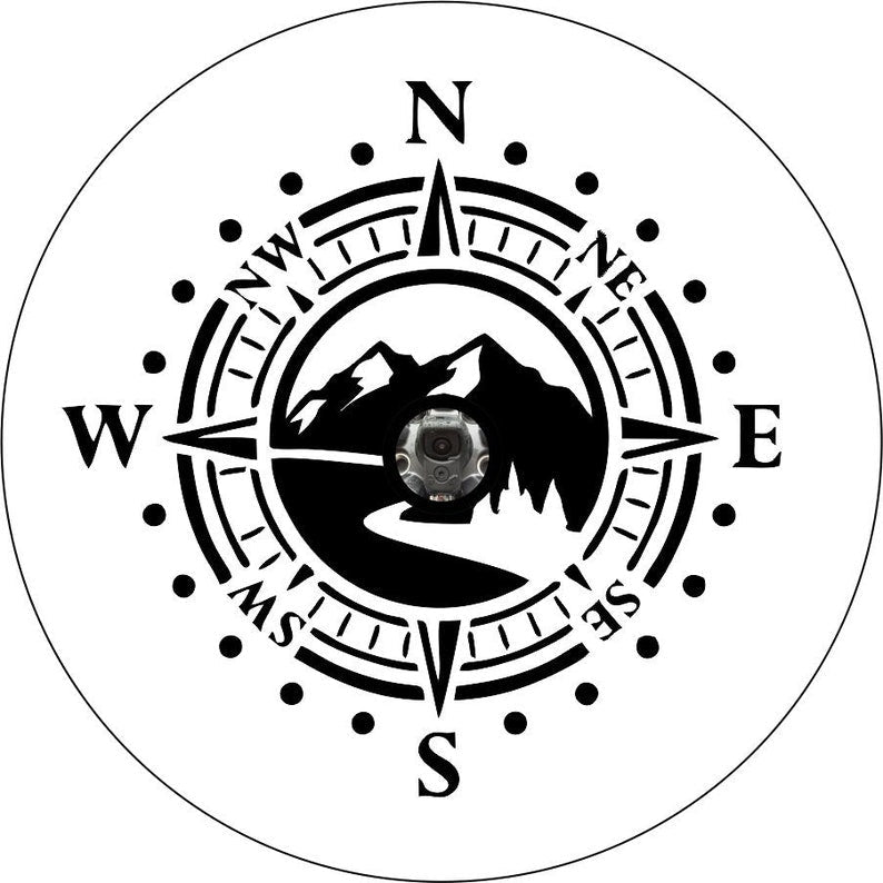 Mountain Road With Compass White Spare Tire Cover