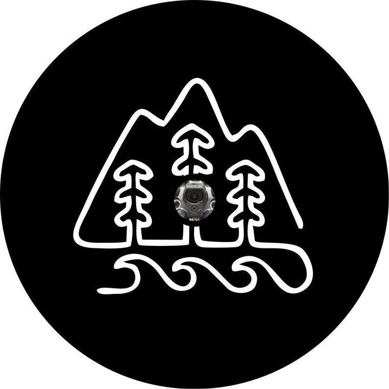 Mountains Near The Ocean Black Spare Tire Cover