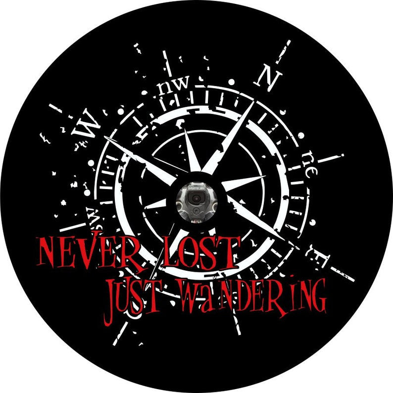 Never Lost Just Wandering Compass Black Spare Tire Cover