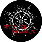 Never Lost Just Wandering Compass Black Spare Tire Cover