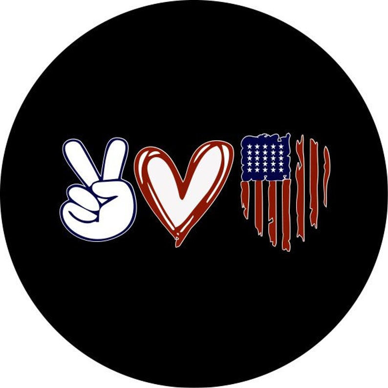 Peace Love America Black Spare Tire Cover