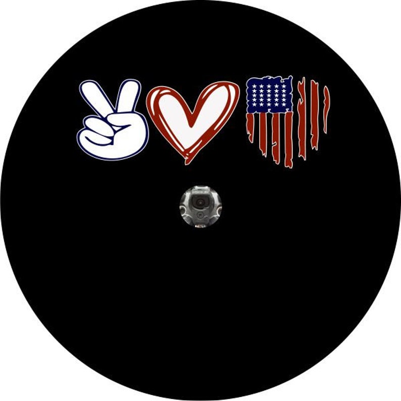 Peace Love America Black Spare Tire Cover